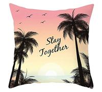 Banemi Posional Housse de Coussin Polyester Pillowcases Cocotier Oiseau Mots, 45 x 45 cm, Orange Jaune Vert
