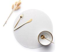 Banemi Set de Table Blanc 4 pièces Cadre Deco Table Vinyle Polyester Tissage Rond Diameter 35cm (Blanc)