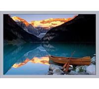 Banff National Park - Poster - Canoe On Lake Louise, Canada + cadre amovible, Shinsuke® Maxi MDF argenté, vitre acrylique