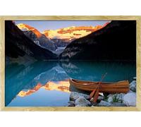 Banff National Park - Poster - Canoe On Lake Louise, Canada + cadre amovible, Shinsuke® Maxi MDF hêtre, vitre acrylique