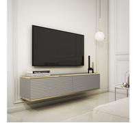 Banff TV135 MDF - meuble TV, gris mat / chêne artisan, largeur 135 cm, hauteur 30 cm, profondeur 32 cm