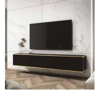 Banff TV175 - meuble TV, façade lisse noire / chêne artisan, largeur 175 cm, hauteur 30 cm, profondeur 32 cm