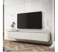 Komodee Banff TV175 - Meuble TV, Front Lisse Blanc/chêne Artisan, Largeur 175 cm, Hauteur 30 cm, Profondeur 32 cm