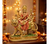 BangBangDa Statue de la déesse hindoue Durga - Dieu Indien Durga sur Tigre - Figurines décoratives - Dieu de l'Inde Murti Idol Home Mandir Temple Puja Sculpture Pooja Cadeaux Autel Yoga Salle de