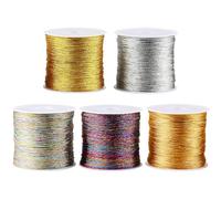 Bangbobi Lot de 5 Rouleaux de Fil pailleté, 250 m de Fil doré pour l'artisanat, 0,4 mm x 50 m/Rouleau, Cordon pour la Fabrication de Bijoux, Colliers et Bracelets