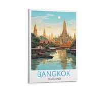 Bangkok Thaïlande - Poster de voyage vintage - Impression sur toile pour salon, chambre à coucher, dortoir, maison, bureau - 20 x 30 cm