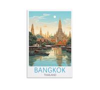 Bangkok Thaïlande - Poster de voyage vintage - Impression sur toile pour salon, chambre à coucher, dortoir, maison, bureau - 40 x 60 cm