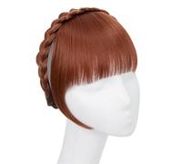 Bangs Hair Extension de frange de bandeau synthétique, fausse frange de cheveux avec de longs côtés for femmes, pince à cheveux(Reddish Brown)