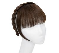 Bangs Hair Extension de frange de bandeau synthétique, fausse frange de cheveux avec de longs côtés for femmes, pince à cheveux(Ginger Brown)