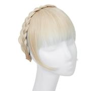 Bangs Hair Extension de frange de bandeau synthétique, fausse frange de cheveux avec de longs côtés for femmes, pince à cheveux(Buttery Blonde)