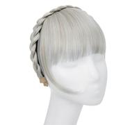 Bangs Hair Extension de frange de bandeau synthétique, fausse frange de cheveux avec de longs côtés for femmes, pince à cheveux(Silver Grey)
