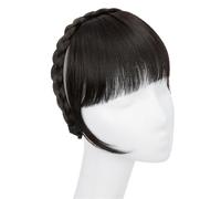 Bangs Hair Extension de frange de bandeau synthétique, fausse frange de cheveux avec de longs côtés for femmes, pince à cheveux(Black Brown)