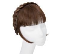 Bangs Hair Extension de frange de bandeau synthétique, fausse frange de cheveux avec de longs côtés for femmes, pince à cheveux(Light Brown)