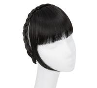 Bangs Hair Extension de frange de bandeau synthétique, fausse frange de cheveux avec de longs côtés for femmes, pince à cheveux(Off Black)