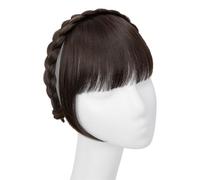 QRSTUVXZY Bangs Hair Extension de Frange de Bandeau synthétique, Fausse Frange de Cheveux avec de Longs côtés for Femmes, Pince à Cheveux(Dark Brown)