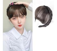 Bangs Hair Fausse frange synthétique, bandes à franges soignées avec tresses à Double rangée, bandeau résistant à la chaleur, Extensions de cheveux(Brown black)