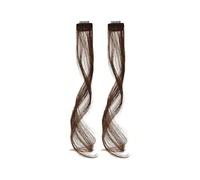 Bangs Hair Lot de 2 extensions de cheveux synthétiques à clipser, longues et bouclées, for femmes et filles(Light brown,35 cm)