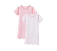 BANGSAUR Lot de 2 chemises de nuit en coton avec imprimé cœur - Pour fille - 3 à 15 ans, Manches courtes, 10-12 ans