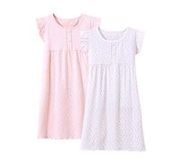 BANGSAUR Lot de 2 chemises de nuit en coton pour fille - 3-15 ans, Manches flottantes, 7-8 ans