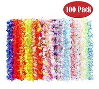 BangShou 100 Pack Collier de Fleur Hawaien, Guirlande Fleurie Hawaienne, Collier àFleur Tahitien, Hawai Tropical Anniversaire Decoration, Décor Fete Hawaien Multicolore Carnaval