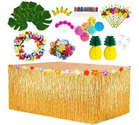 BangShou Hawaienne Luau Table Jupe Set, Tropical Anniversaire Décoration avec Guirlande de Fleurs, Deco Hawai pour Adultes,Aloha Decoration De Table Fete