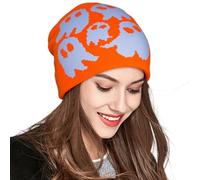 Banie fantôme, bouchon de crâne tricoté Halloween mignon, motif fantôme Fashion Hat à bonnet Souchy pour hommes et femmes Halloween Party, orange