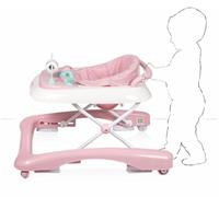 Baninni Pio Trotteur Evolutif Bébé Fille, 2en1, pousseur, avec plateau d'activités musical amovible, Trotteur bébé facilement pliable, De 6 à 18 mois, Jusqu'à 12 kg, rose