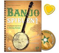 Banjo spielen - L'école complète pour le banjo à 5 cordes avec CD (et pince pour partitions en forme de cœur coloré) de Sebastian Schröder.