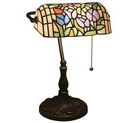 Banker Lamp, Purple Blue Lamp, Stained Glass Table Lamp,Office Study Reading Piano Accent Desk Library Light, Bedroom Bedside Lamp,Zinc Alloy Base,Pull Chain Switch,I