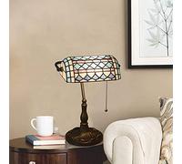 Banker Lamp, Purple Blue Lamp, Stained Glass Table Lamp,Office Study Reading Piano Accent Desk Library Light, Bedroom Bedside Lamp,Zinc Alloy Base,Pull Chain Switch,E