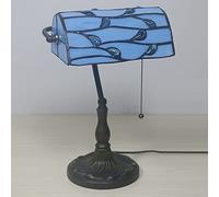 Banker Lamp, Purple Blue Lamp, Stained Glass Table Lamp,Office Study Reading Piano Accent Desk Library Light, Bedroom Bedside Lamp,Zinc Alloy Base,Pull Chain Switch,K