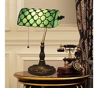 Banker Table Lamp Vintage Table Light Colored Crystal Beads with Aluminum Alloy Base for Study Bedroom Bedside,-V,E27,(27Cm*39Cm),Green