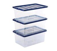 BANKERS BOX 38L Boîte de rangement en plastique pack de 3, sans BPA, emboîtable et empilable, couvercle anti-poussière, 25 x 38 x 56 cm, idéale pour la maison et le bureau