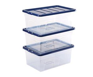 BANKERS BOX 38L Boîte de rangement en plastique pack de 3, sans BPA et couvercles 100% recyclés, emboîtable et empilable, couvercle anti-poussière, 25x38x56cm, idéal pour la maison et le bureau