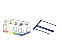 Bankers Box -4474501 - Boîte D'archives Heavy Duty A4+ 100mm - L9.5 x H24.4 x L33cm & Transit - Pack de 50 Clips pour archive Ecologique avec poignée de transfert - Bleu - 100 mm - Lot de 50