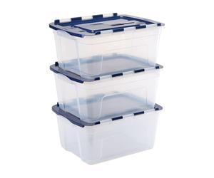 BANKERS BOX 45L Boîte fourre-tout en plastique, pack de 3, Polypropylène sans BPA, couvercles 100% recyclés, emboîtables et empilables, couvercle fendu, 28x43x59cm, polyvalent pour maison et bureau