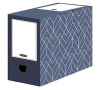 Bankers Box Boîte d'archives Déco 150 mm, formes géométriques, montage manuel, très solide, 3 zones d'étiquetage, bleu ardoise, Lot de 5-4483901