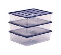 BANKERS BOX Boîte de rangement en plastique 12L, pack de 3, sans BPA, emboîtable et empilable, couvercle anti-poussière, 11x32x40cm, idéale pour la maison et le bureau