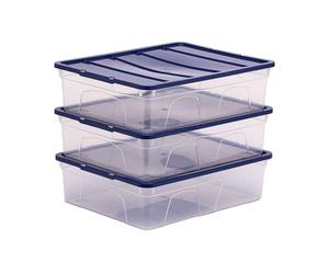 BANKERS BOX Boîte de rangement en plastique 12L, pack de 3, sans BPA et couvercles 100% recyclés, emboîtable et empilable, couvercle anti-poussière, 11x32x40cm, idéal pour la maison et le bureau