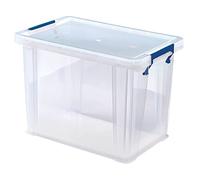 Bankers Box Boîte de rangement ProStore 18.5 L, 28 x 32 x 20 cm, avec couvercle et poignées, empilable, plastique transparent sans BPA, pour dossiers suspendus, 7730501