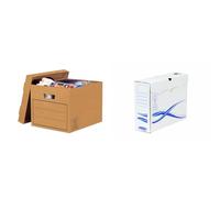BANKERS BOX FELLOWES - Boîte De Rangement - Range Document - Multi-usage - Coloris Marron - 10 Unités & Fellowes Basic Lot de 10 Boîtes archives A4+ 8 cm Blanc/Bleu