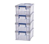 Bankers Box Lot de 4 Boîtes de rangement ProStore 10 L, 14 x 34 x 21.5 cm, avec couvercle et poignées, format A4, empilable, plastique transparent sans BPA, 7730404