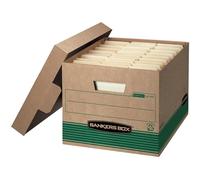 Bankers Box STOR/File Lot de 20 boîtes de rangement de fichiers 100% recyclées, à pliage rapide, couvercle amovible, lettre/légal, kraft/vert