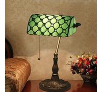 Bankers Lamp Green Stained Glass Desk Lamp, Lamp,Vintage Table Lamp with Alloy Base Antique Crystal Beads Bedside Reading Lamp for Living Room Bedroom Office Home Decoration,M