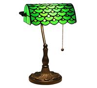 Bankers Lamp Green Stained Glass Desk Lamp, Lamp,Vintage Table Lamp with Alloy Base Antique Crystal Beads Bedside Reading Lamp for Living Room Bedroom Office Home Decoration,F