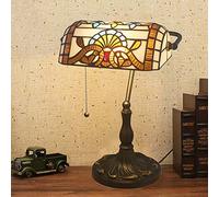 Bankers Lamp Green Stained Glass Desk Lamp, Lamp,Vintage Table Lamp with Alloy Base Antique Crystal Beads Bedside Reading Lamp for Living Room Bedroom Office Home Decoration,N