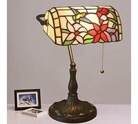Bankers Lamp Green Stained Glass Desk Lamp, Lamp,Vintage Table Lamp with Alloy Base Antique Crystal Beads Bedside Reading Lamp for Living Room Bedroom Office Home Decoration,P