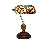 Bankers Lamp Green Stained Glass Desk Lamp, Lamp,Vintage Table Lamp with Alloy Base Antique Crystal Beads Bedside Reading Lamp for Living Room Bedroom Office Home Decoration,L