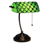 Bankers Lamp Green Stained Glass Desk Lamp, Lamp,Vintage Table Lamp with Alloy Base Antique Crystal Beads Bedside Reading Lamp for Living Room Bedroom Office Home Decoration,H