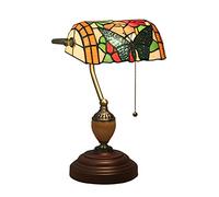Bankers Lamp Green Stained Glass Desk Lamp, Lamp,Vintage Table Lamp with Alloy Base Antique Crystal Beads Bedside Reading Lamp for Living Room Bedroom Office Home Decoration,R